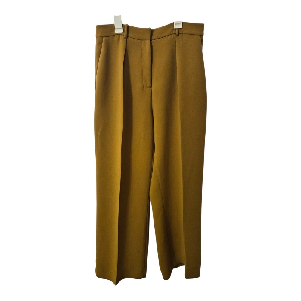 The Fold London Mustard Wide Leg Trousers High Waist Lined Women's Size 14